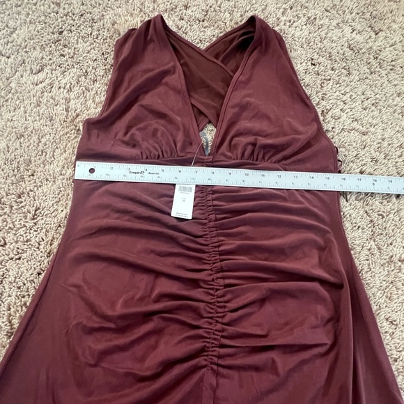 NWT new medium Anthropologie ruched v neck cross strap dress brown modal stretch - Picture 12 of 17